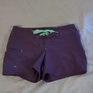 Athleta Purple Swim Shorts with Pastel Green Accents Size 4